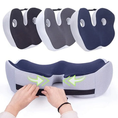 Targeted sit bone & tailbone relief with this adjustable memory foam seat cushion. Orthopedic support for comfort.