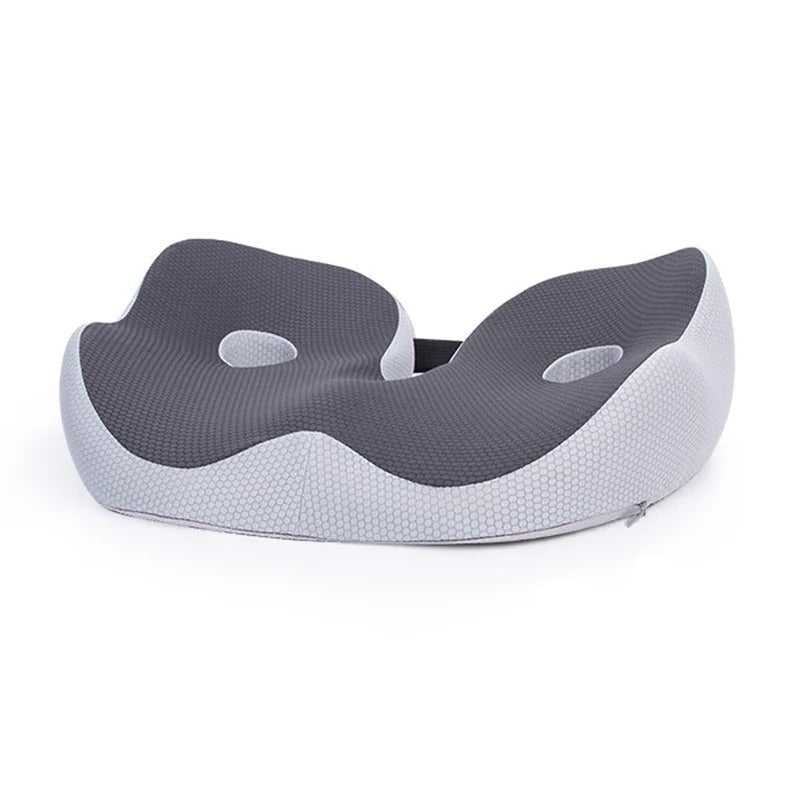 Adjustable memory foam seat cushion. Ergonomic design for sit bone & pressure relief. Ideal for office, car, wheelchair.