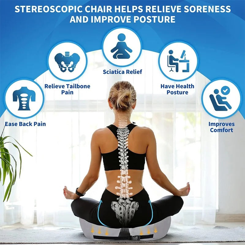 Ergonomic memory foam cushion offers sit bone & tailbone support. Improves posture & provides pressure relief for comfort.