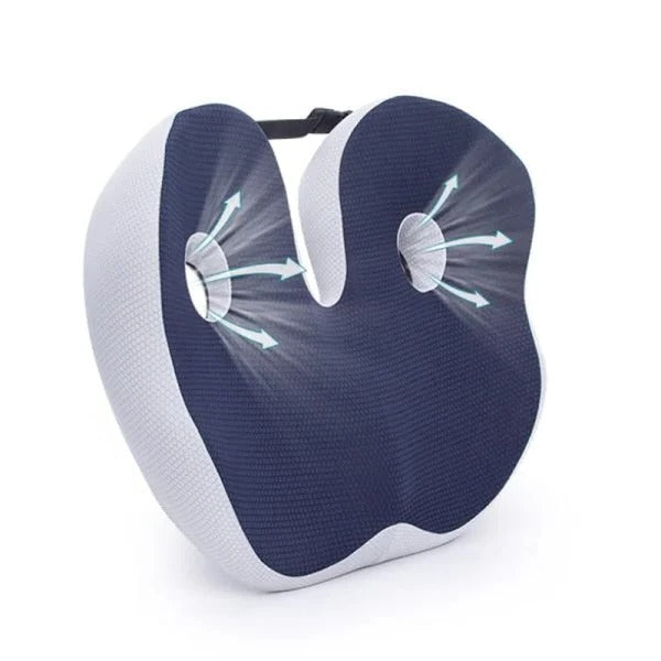 Unisex orthopedic memory foam seat cushion. Adjustable for sit bone relief, back pain support & improved posture.