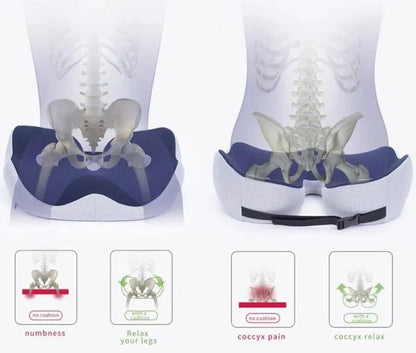 Adjustable memory foam seat cushion for sit bone, tailbone & back pain relief. Ergonomic pressure support for comfort.