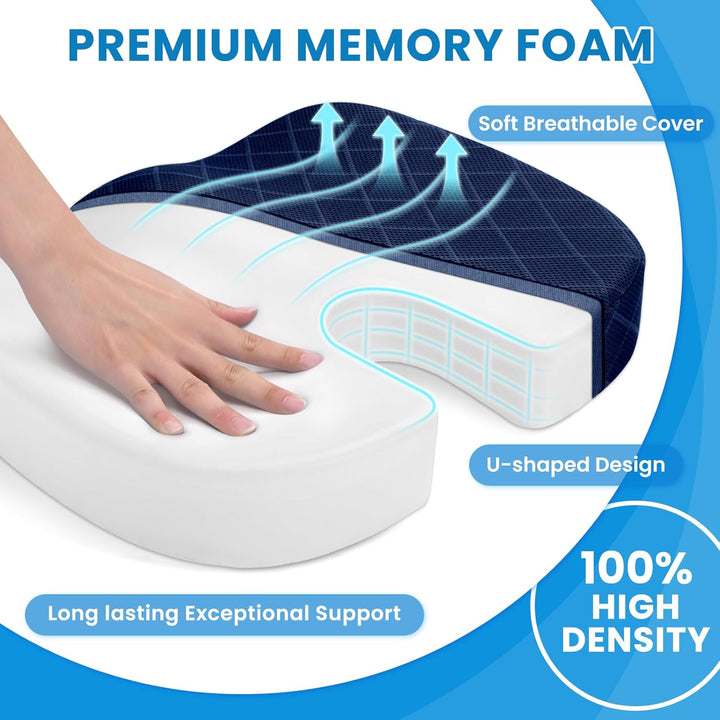 Durable memory foam seat cushion designed for long-lasting comfort in office and car environments.