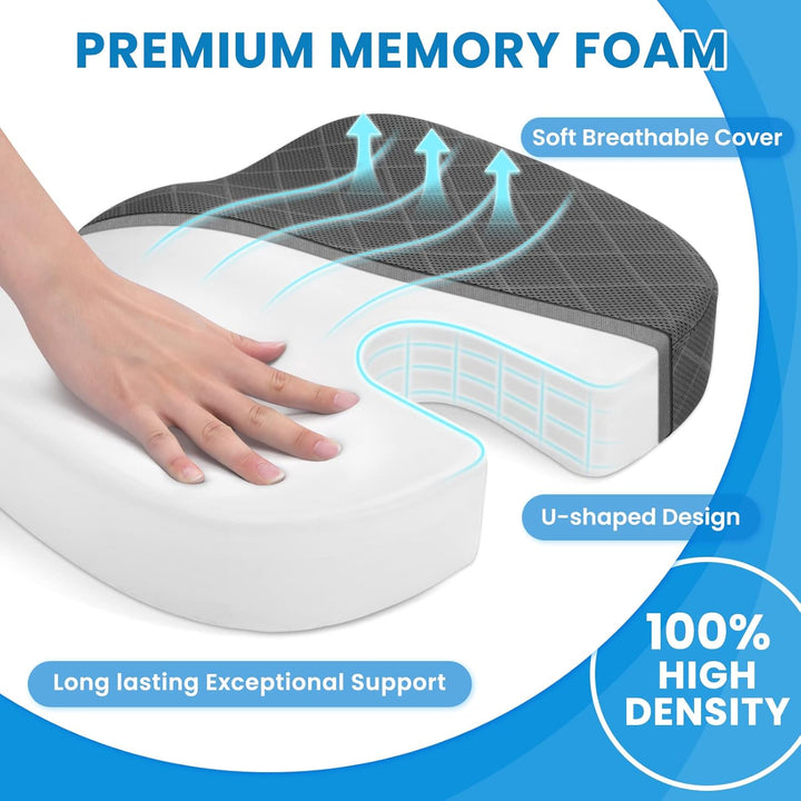 Travel-friendly memory foam seat cushion, lightweight and supportive for any journey.