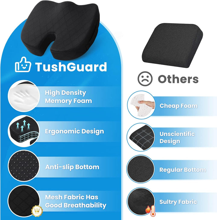 Memory foam seat cushion specifically for back support, promoting healthy posture in any chair.