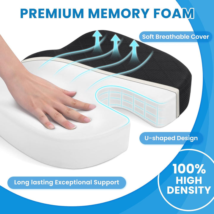 Soft yet firm memory foam seat cushion for ultimate comfort in your office or car.