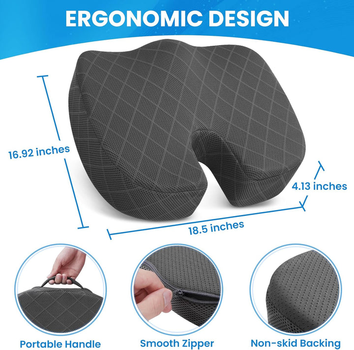 High-density memory foam seat cushion for car & office, providing back support & pain relief.
