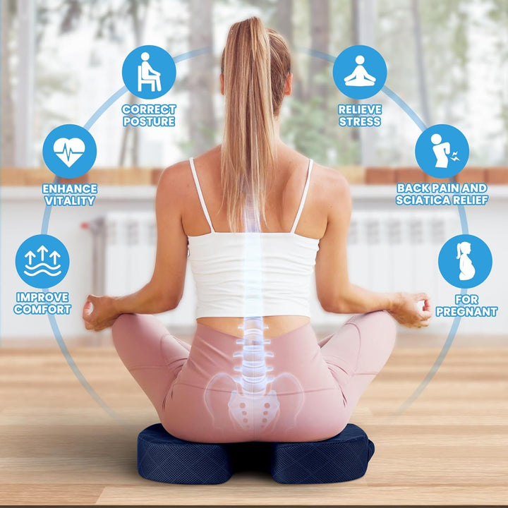 Supportive memory foam seat cushion for posture correction & back pain relief in any chair.