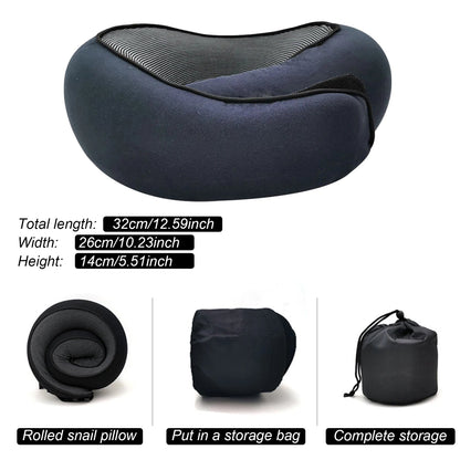 Compact & portable memory foam neck pillow, ideal for travel, offering plush support for men & women.