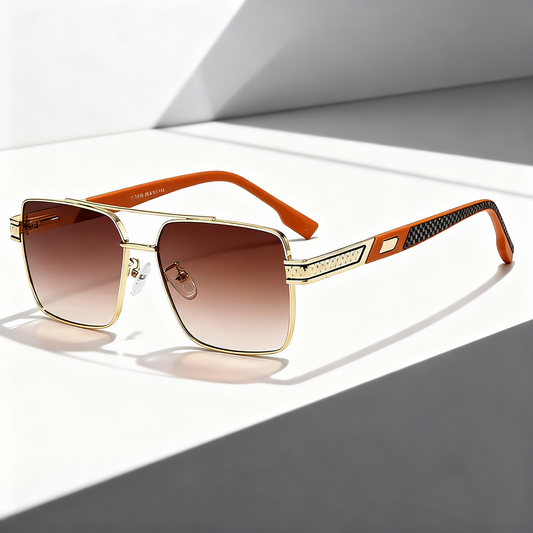 Unisex metal frame gradient lens sunglasses with UV400 protection, featuring a modern, stylish design in orange brown.