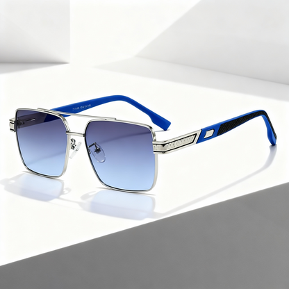 Stylish purple blue gradient lens sunglasses for men & women, crafted with a lightweight metal frame for comfort.