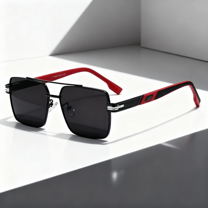 Durable red black gradient lens sunglasses, a trendy unisex accessory with a strong metal frame for lasting wear.