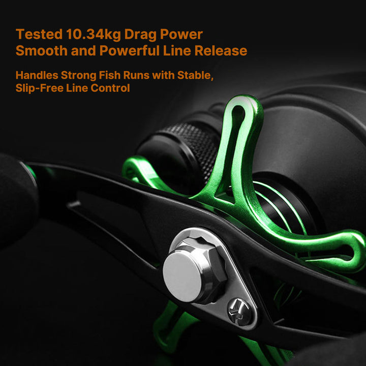 Magnesium alloy micro baitcasting reel, designed for lightweight and effective lure fishing.