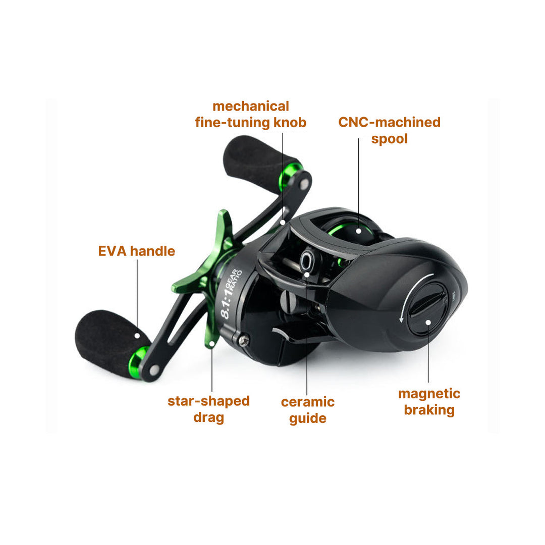 Angler's essential micro baitcasting reel for responsive lure fishing, built with magnesium alloy.