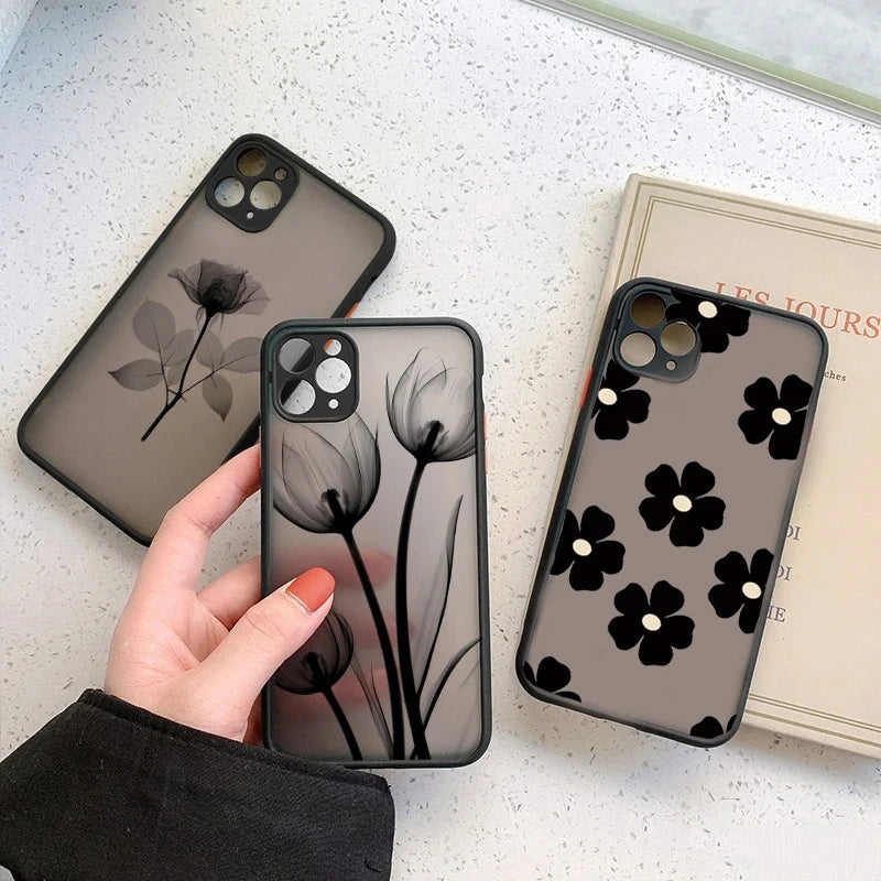 Elegant dark floral iPhone case with matte finish. Features drop protection, anti-scratch & slim design.