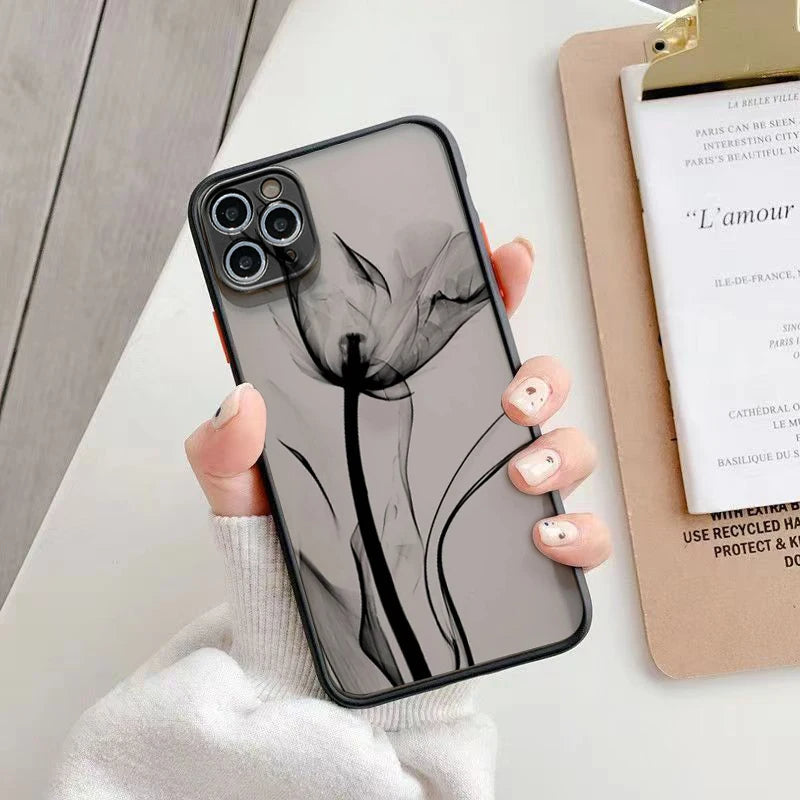 Shockproof & anti-scratch midnight floral iPhone case. Slim design with matte finish, MagSafe compatible for durability.