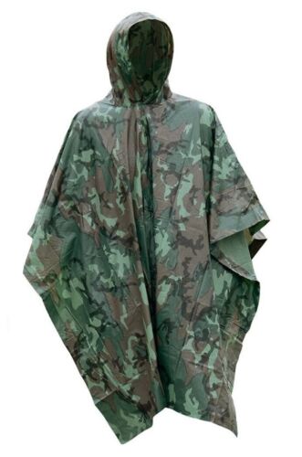 Unisex military style hooded rain poncho for camping, hiking, and outdoor survival, waterproof