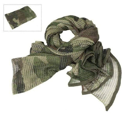 Tactical mesh scarf in desert tan, unisex, providing sun protection and camouflage for military and outdoor use