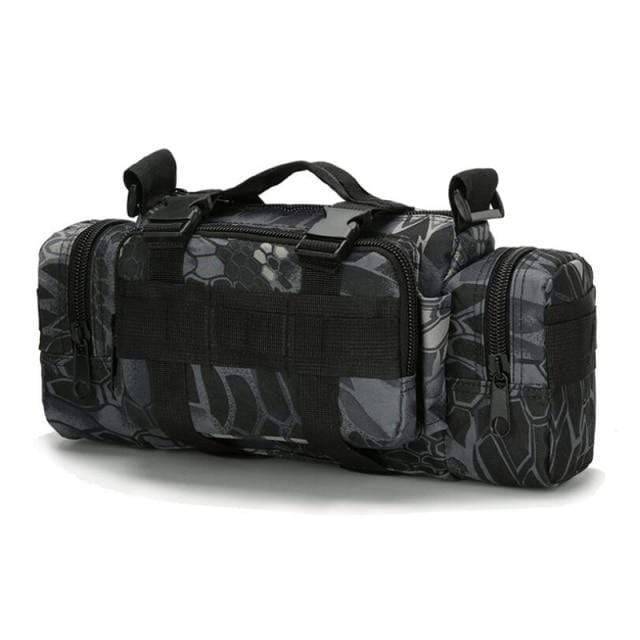 Top-down view of an open tactical molle bag, showing interior organization for small items