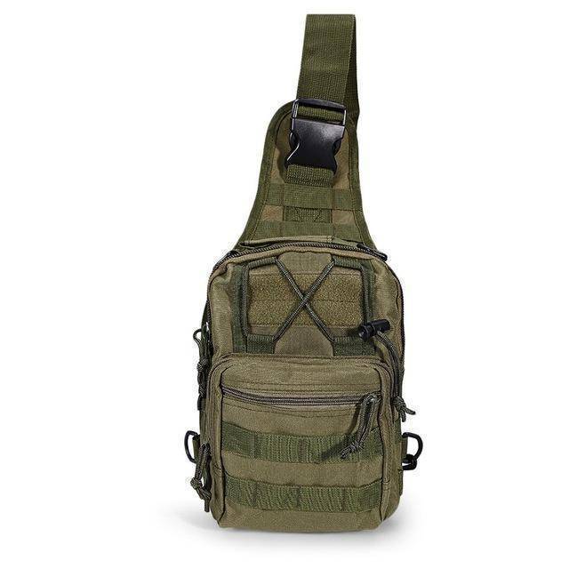 View of the back panel of a military tactical sling shoulder backpack with breathable mesh