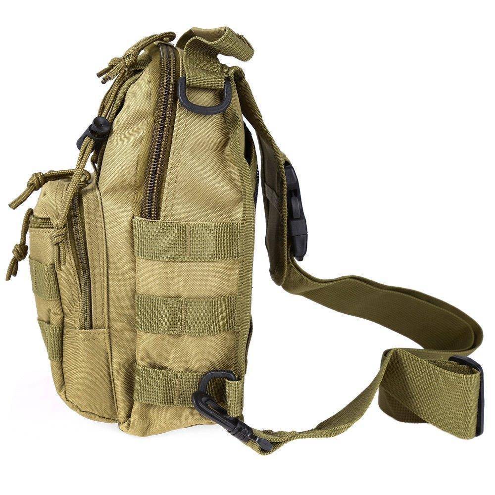 Unisex black tactical sling bag with adjustable strap, suitable for outdoor adventure & camping