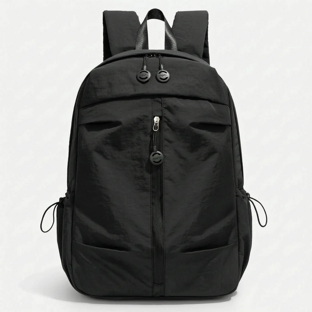 Modern unisex minimalist backpack, lightweight, ideal for travel, daily commute, and secure laptop transport.
