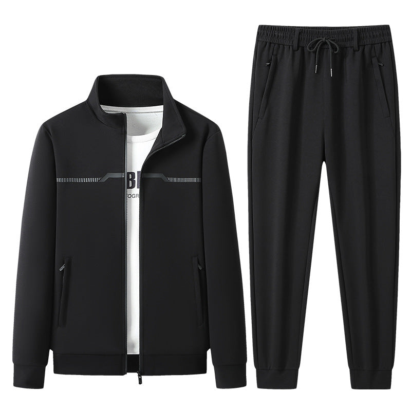 Sporty deep black unisex tracksuit, modern activewear set with soft fabric, ideal for daily comfort.
