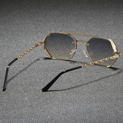 Retro-inspired geometric metal frame shades, anti-reflective lenses, stylish unisex eyewear.