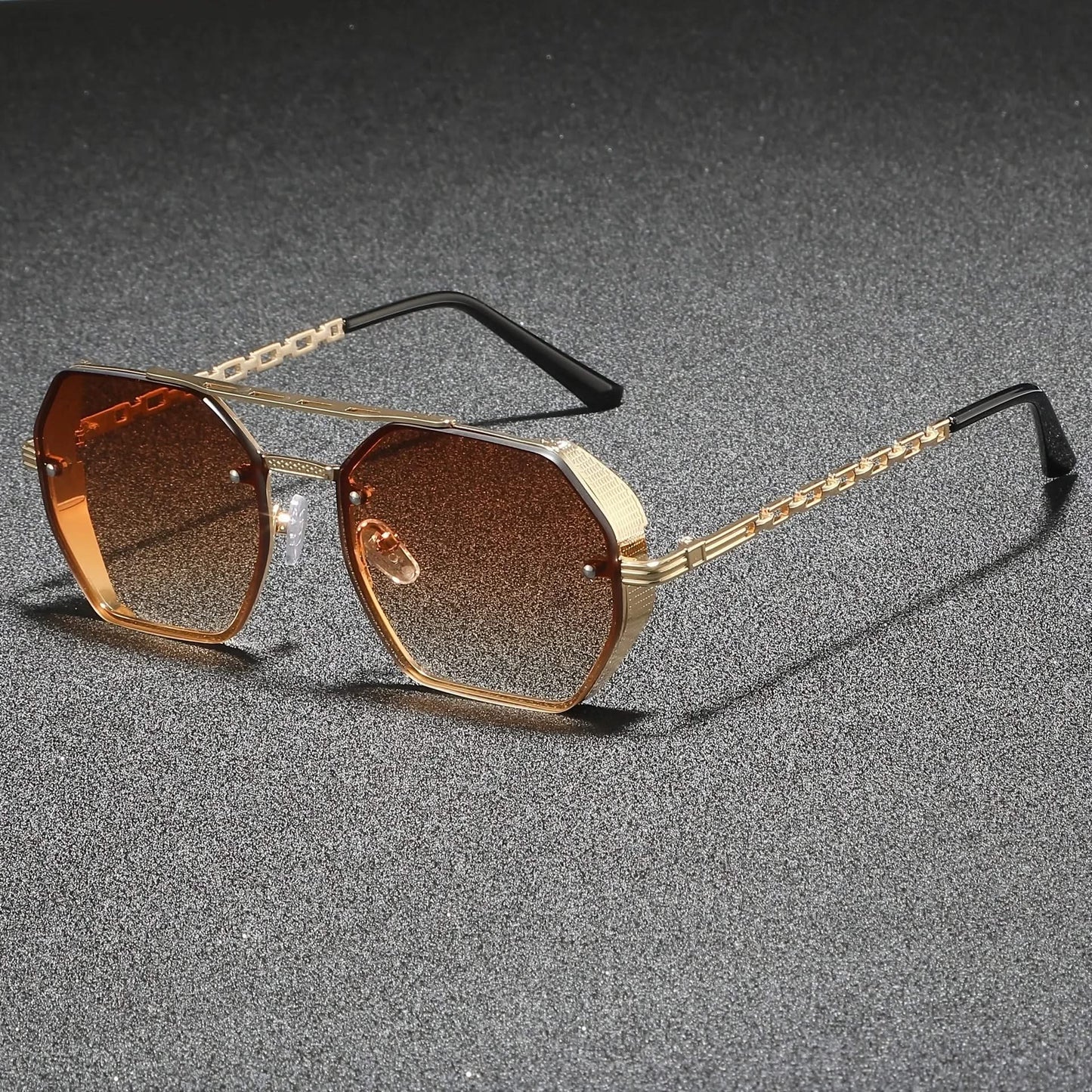 Sleek metal frame geometric sunglasses for men & women, offering full UV protection & anti-reflective comfort.