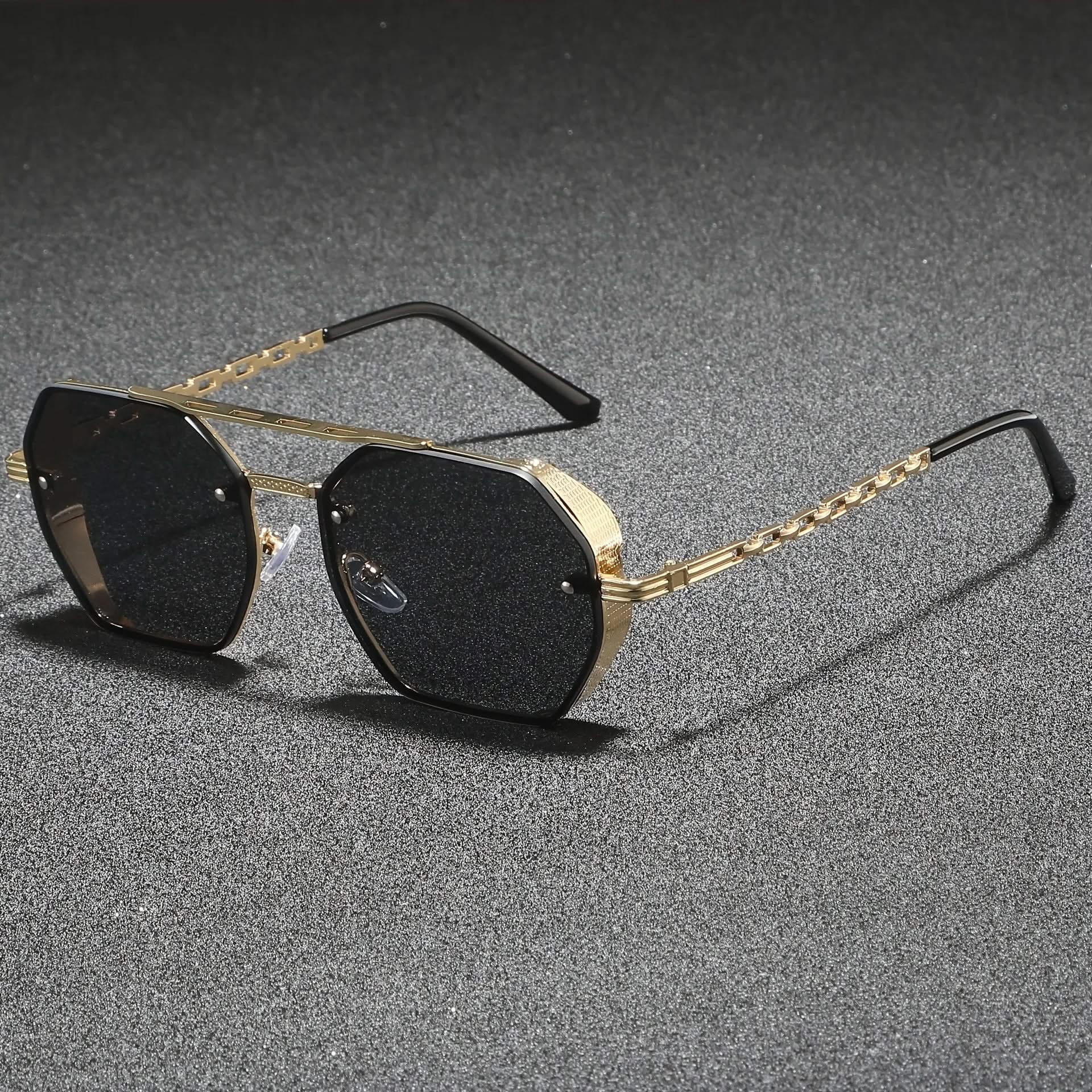 Stylish unisex geometric metal sunglasses, perfect modern eyewear with UV protection for any face.