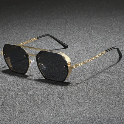 Stylish unisex geometric metal sunglasses, perfect modern eyewear with UV protection for any face.