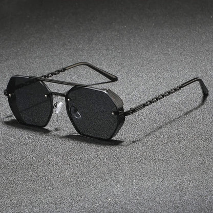 Contemporary unisex geometric metal frame sunglasses, providing essential UV protection & modern style.