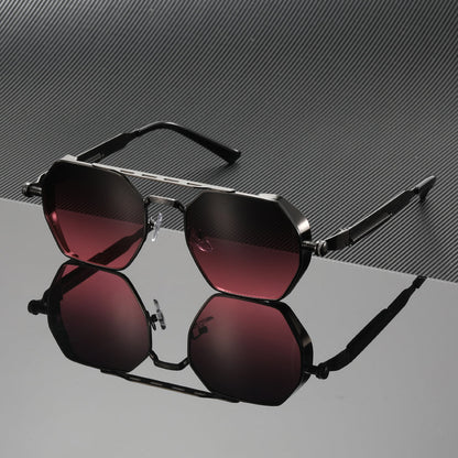 Gradient lens gold frame unisex sunglasses. Essential UV400 eye protection, fashion accessory.