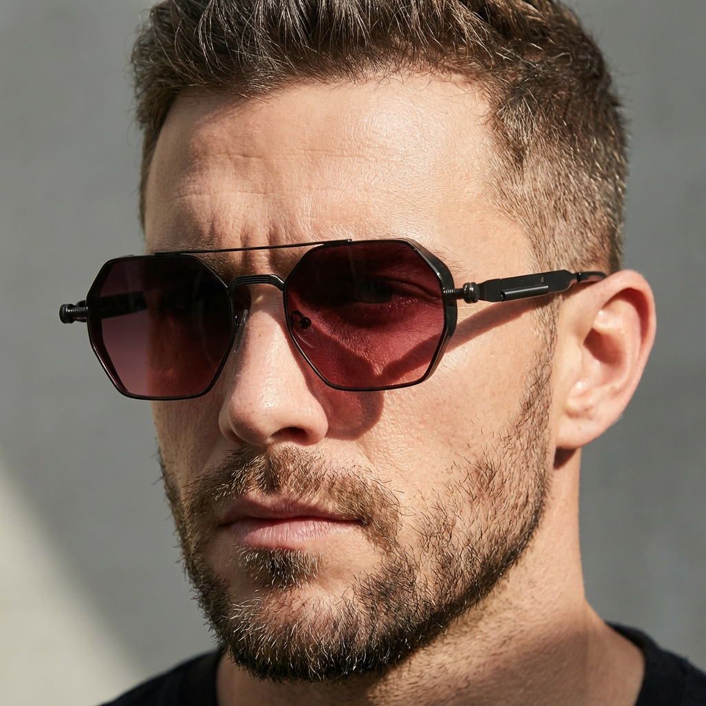 Gold frame unisex sunglasses featuring modern gradient lenses. UV400 eyewear for eye protection.