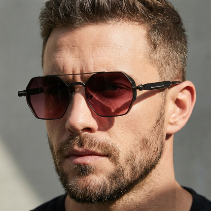 Gold frame unisex sunglasses featuring modern gradient lenses. UV400 eyewear for eye protection.