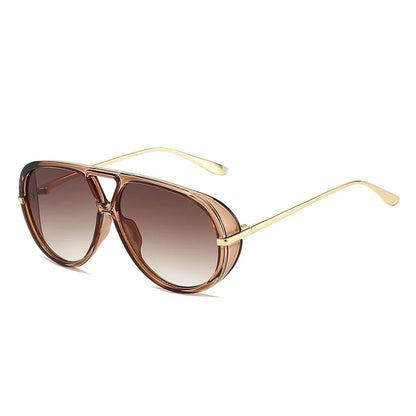 Trendy unisex eyewear, modern retro sunglasses featuring a chic metal frame, ideal for stylish UV protection.