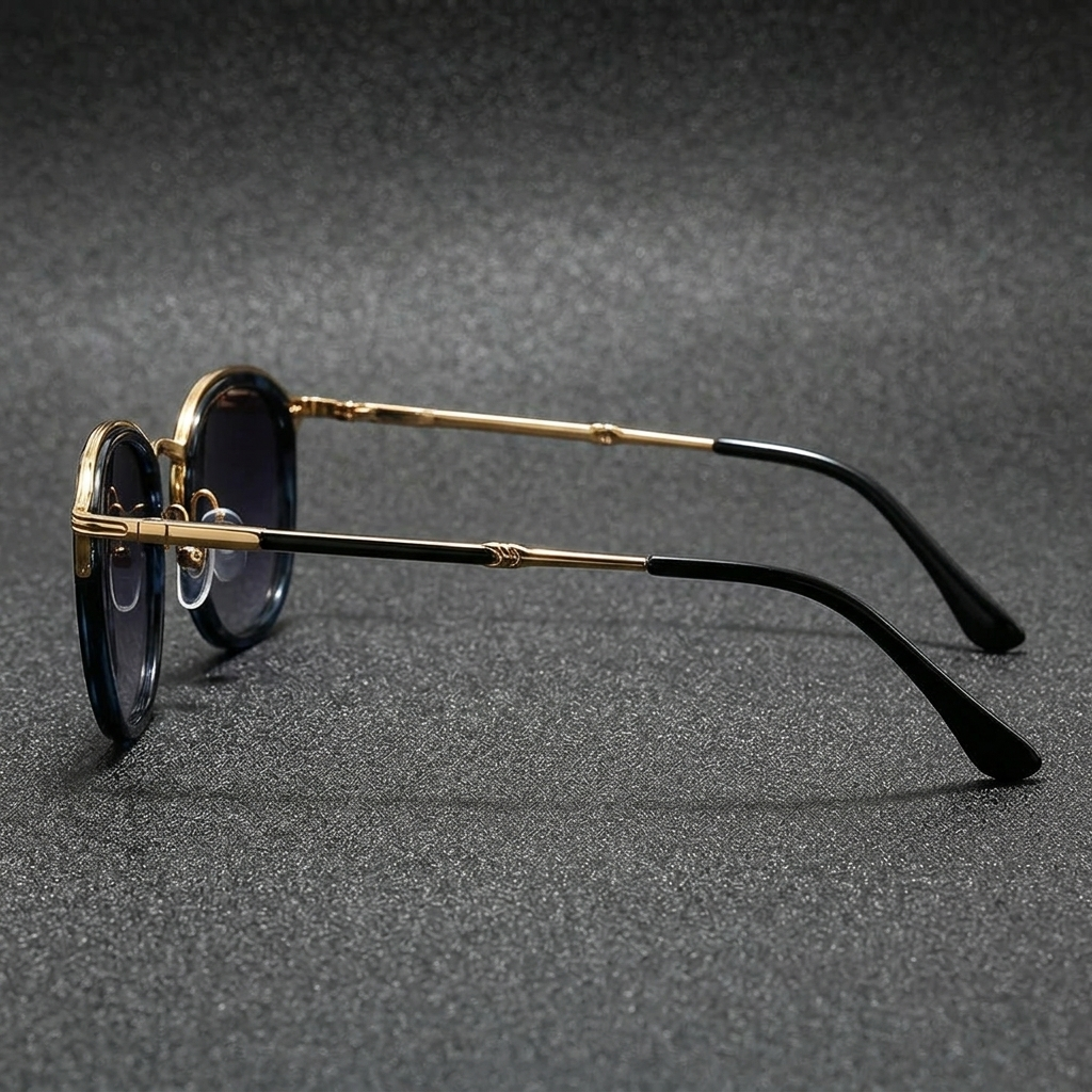 Purple Gunmetal Unisex Modern Round UV400 Sunglasses. Comfortable fit, anti-glare eyewear.