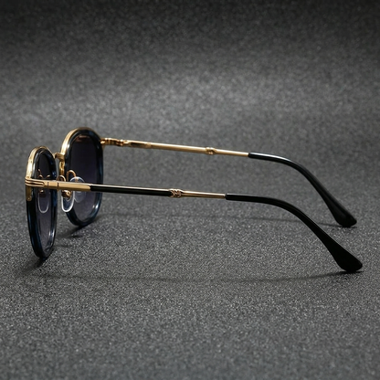 Purple Gunmetal Unisex Modern Round UV400 Sunglasses. Comfortable fit, anti-glare eyewear.