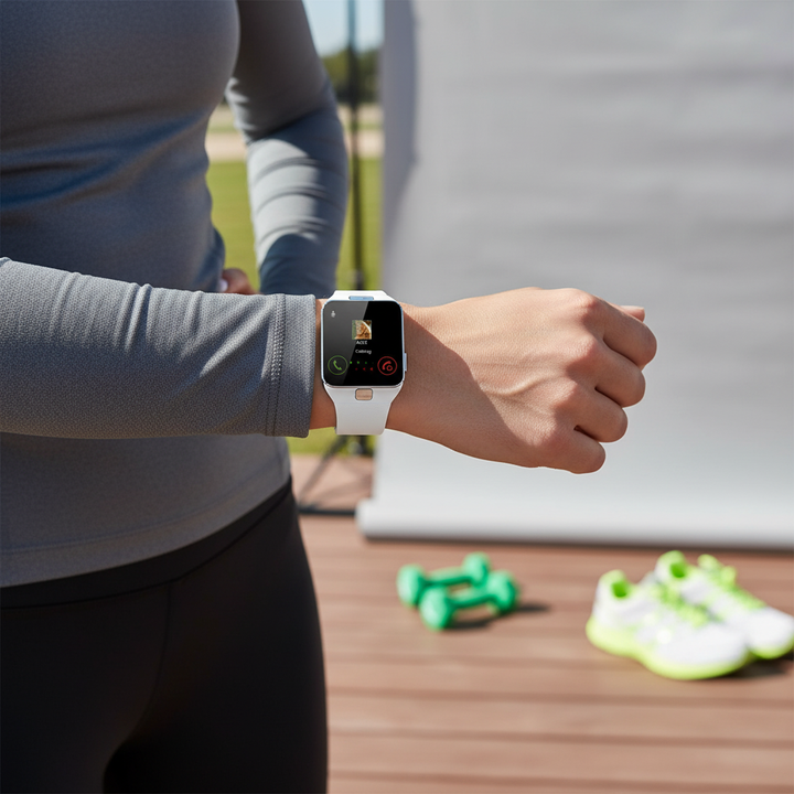 Unisex modern smartwatch with rectangular touch display, sleek design.