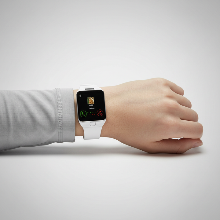 Modern rectangular touchscreen smartwatch, a unisex fitness tracker with Bluetooth connectivity.