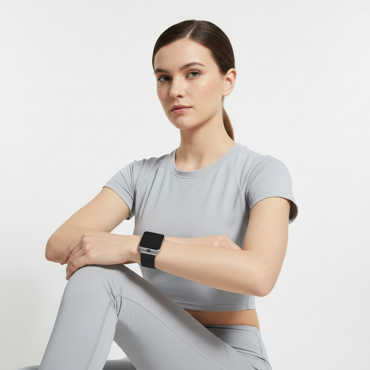 Advanced rectangular display smartwatch, a unisex wearable tech fitness tracker with Bluetooth.