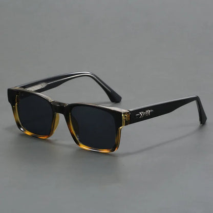 Sleek unisex modern square sunglasses, black, UV protection. Fashion-forward eye protection for sun.