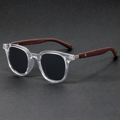 Unisex modern sunglasses with a stylish acetate & wood frame, offering UV protection.