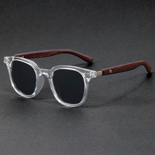 Unisex modern sunglasses with a stylish acetate & wood frame, offering UV protection.
