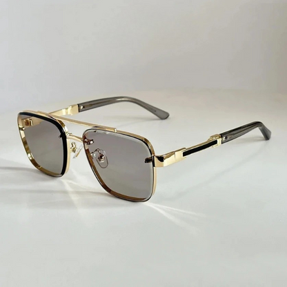 Stylish square metal frame sunglasses, Monaco gradient lenses, essential unisex eyewear fashion.