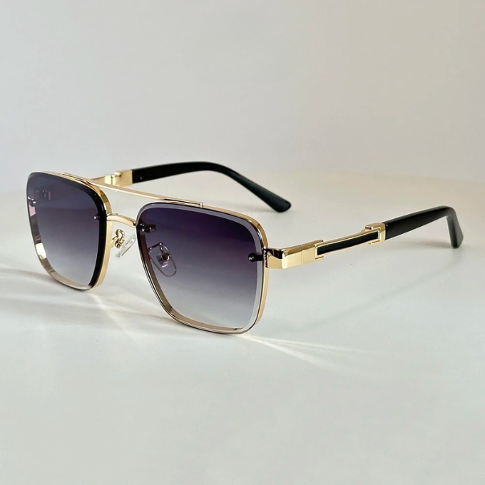 Gradient UV protection sunglasses, retro square metal frame, perfect unisex Monaco shades.