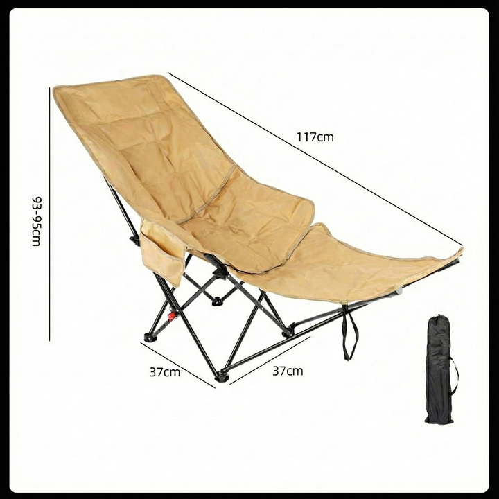 Unisex reclining chair, a moon chair style, with a headrest and adjustable leg support for comfort.