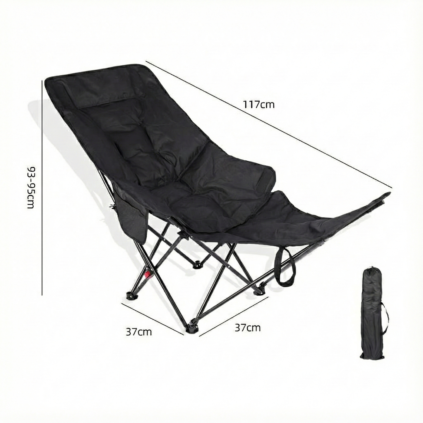 Folding outdoor chair, moon chair silhouette, demonstrating its compact size when collapsed.