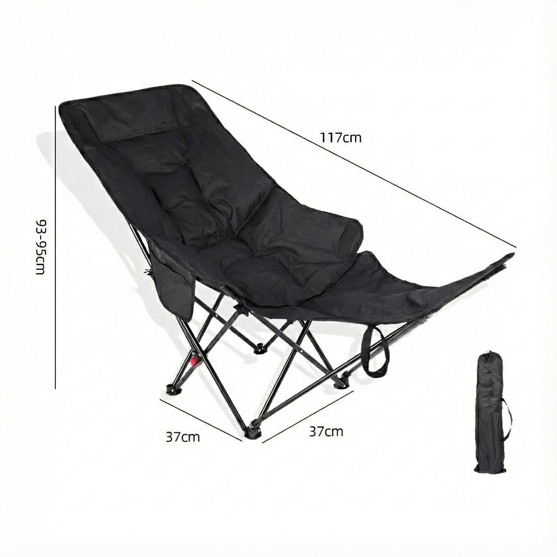 Folding outdoor chair, moon chair silhouette, demonstrating its compact size when collapsed.