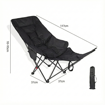 Folding outdoor chair, moon chair silhouette, demonstrating its compact size when collapsed.