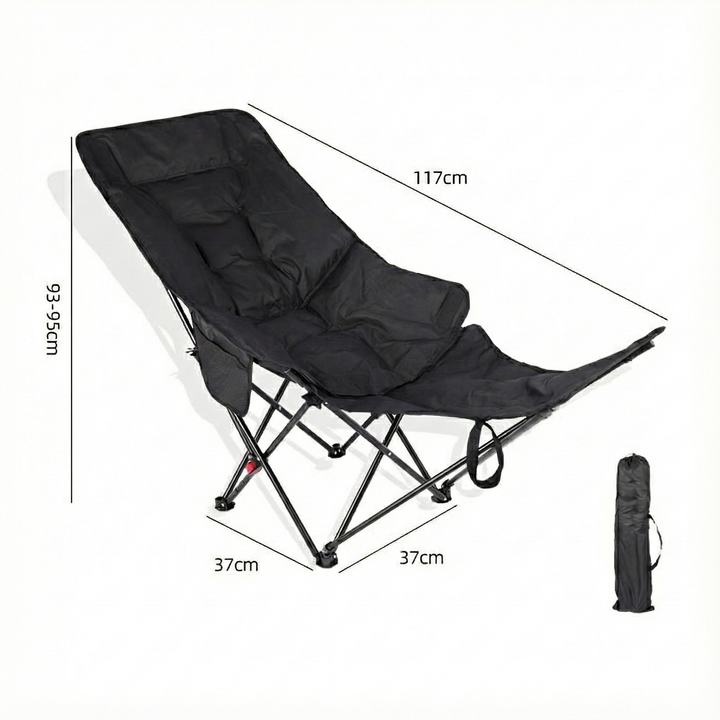 Folding outdoor chair, moon chair silhouette, demonstrating its compact size when collapsed.
